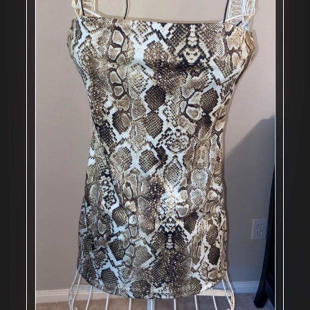 Snakeskin Patterned Sleeveless Mini Dress